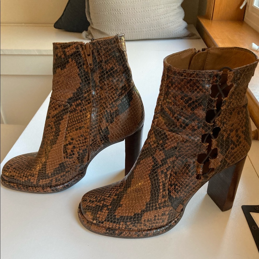 Free People Brown Snake-Print Leather Ankle Boots